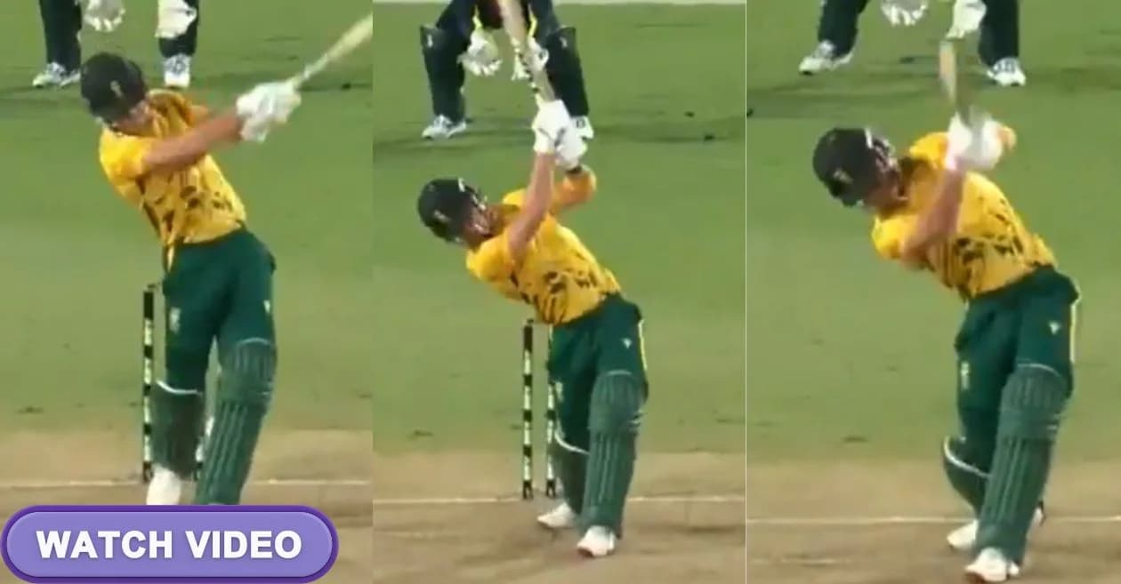 AUS vs SA : Dewald Brevis destroys Aaron Hardie with three no-look sixes in a single over in third T20I