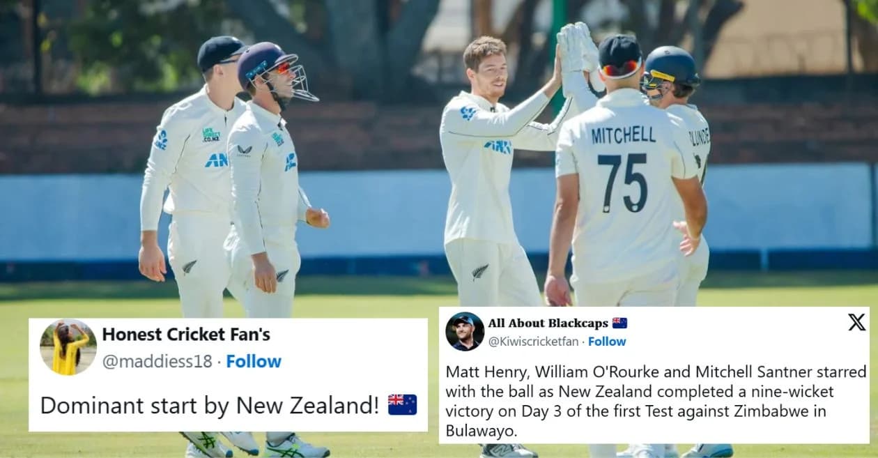 ZIM vs NZ: Fans erupt as Matt Henry and Mitchell Santner star in New Zealand’s dominant 9-wicket win in first Test