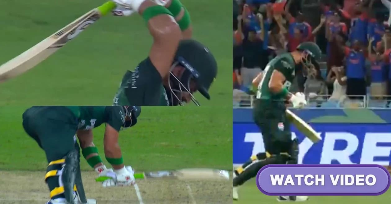Asia Cup 2025 : Sahibzada Farhan smashes bat on pitch in anger after becoming victim of Varun Chakravarthy in IND vs PAK final