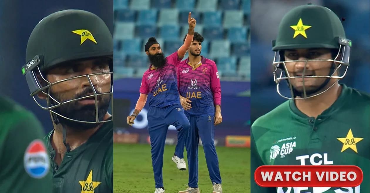 Asia Cup 2025 : Simranjeet Singh removes Fakhar Zaman and Hasan Nawaz in the same over; celebrates with iconic Shikhar Dhawan thigh-five | PAK vs UAE