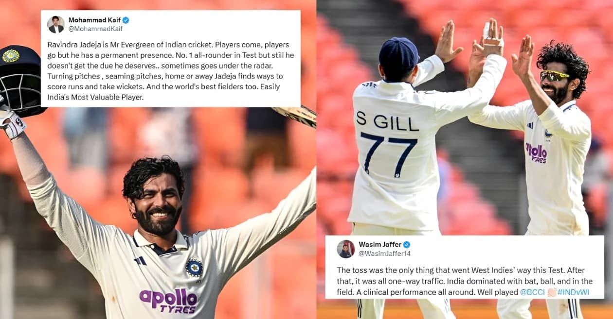 Fans celebrate as Ravindra Jadeja’s all-round brilliance helps India blow apart West Indies in Ahmedabad Test