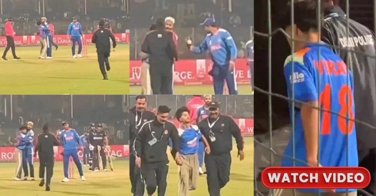 T20 World Cup 2026 : Suryakumar Yadav holds back security to let fan in Virat Kohli jersey meet Hardik Pandya during IND vs NAM match