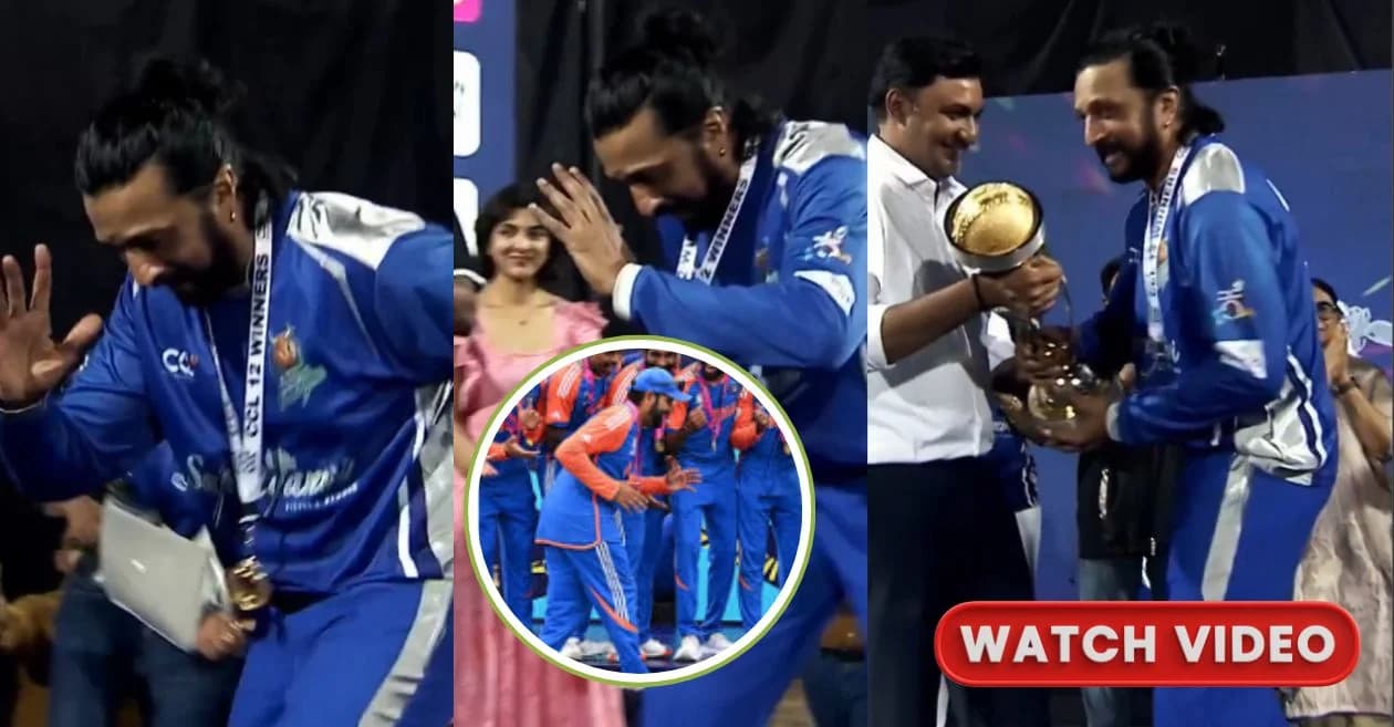 WATCH: Kichcha Sudeep recreates Rohit Sharma’s ‘robo walk’ as Karnataka Bulldozers win CCL 2026 Title
