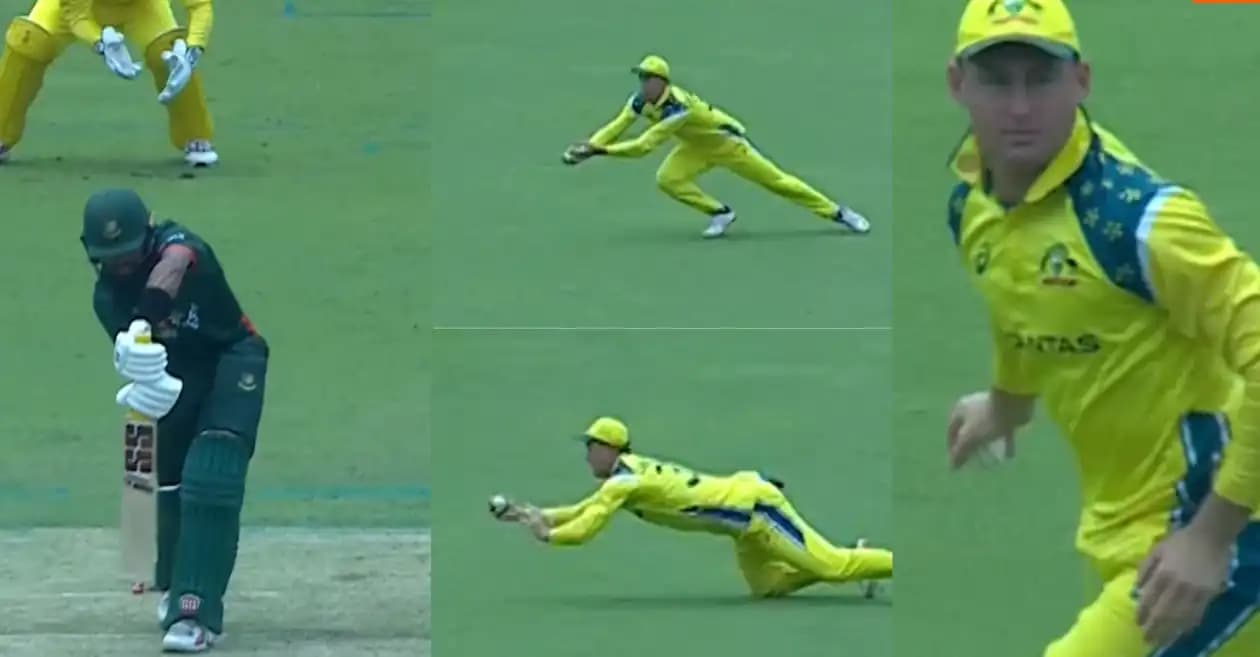 WATCH: Marnus Labuschagne pulls off a sensational catch to dismiss Saif Hassan in BAN vs AUS 1st ODI