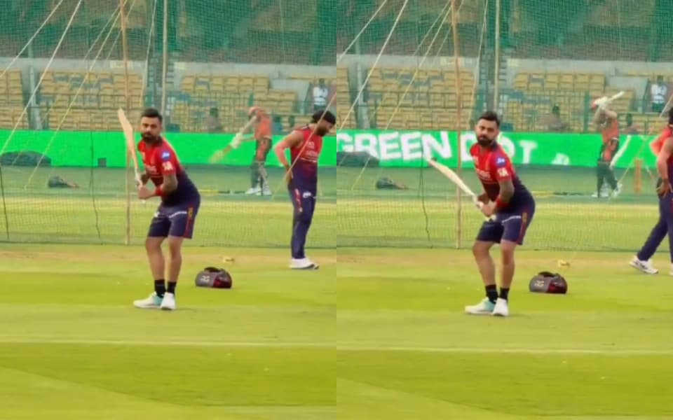Virat Kohli mimics Romario Shepherd’s batting style during RCB training session