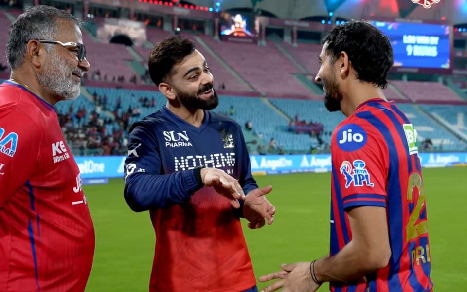 Virat Kohli meets Prince Yadav with Bharat Arun shortly after youngster dismisses him for a duck in LSG vs RCB
