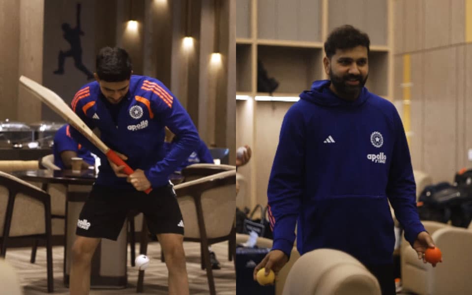 Indian team plays cricket inside dressing room amid Dharamshala rain delay