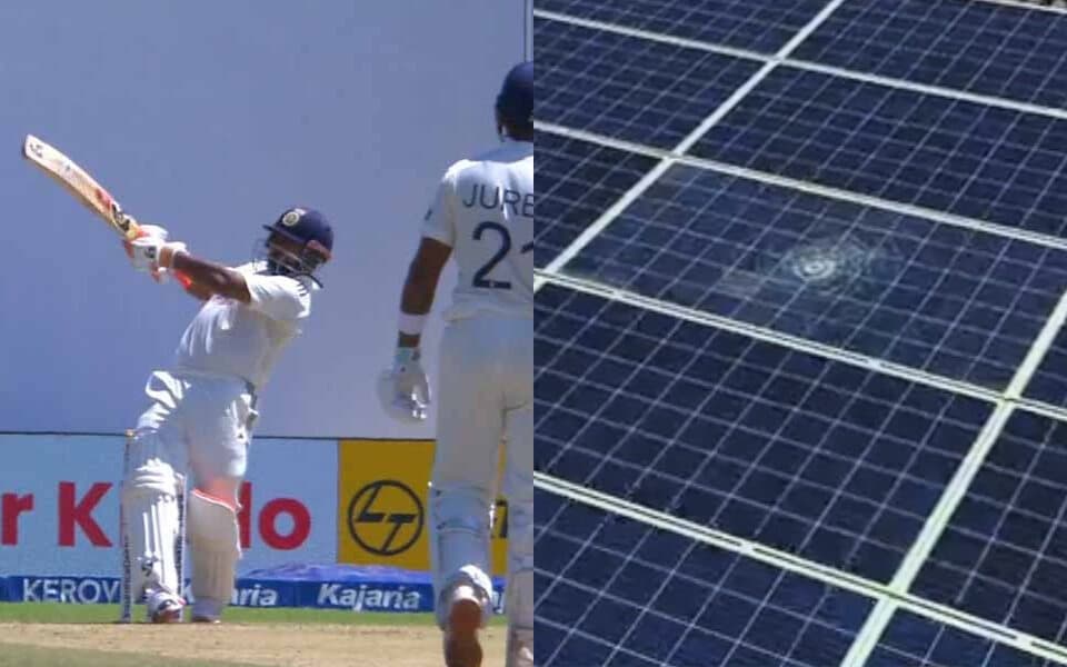 Rishabh Pant hits massive six while battling a hand injury, breaks solar panel on stadium roof