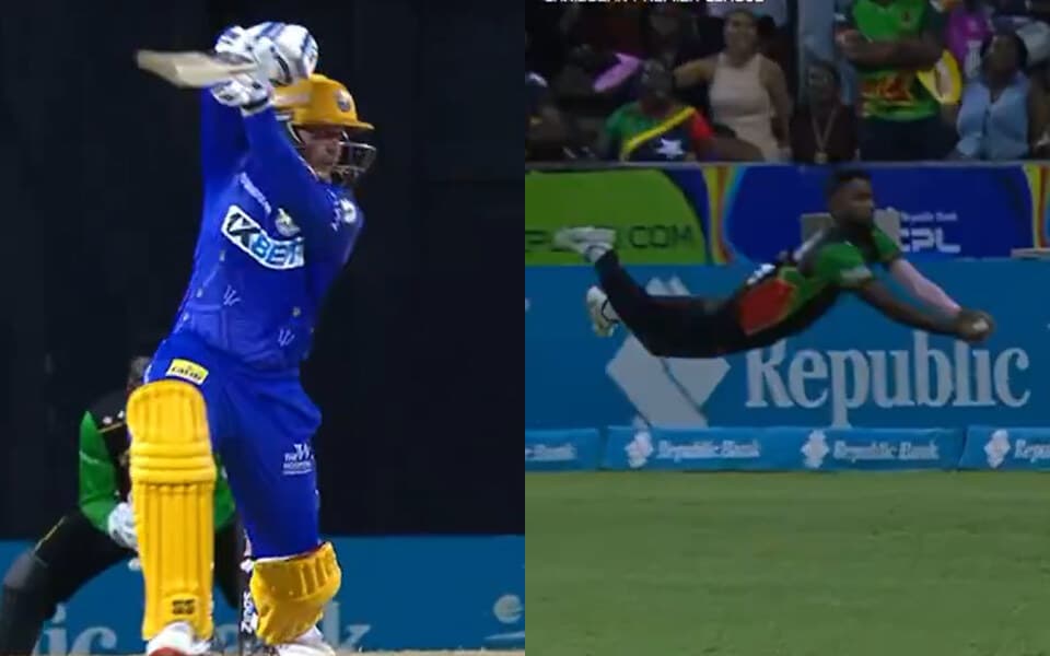 CPL 2026: Navin Bidaisee pulls off a stunning catch to end Quinton de Kock's hundred