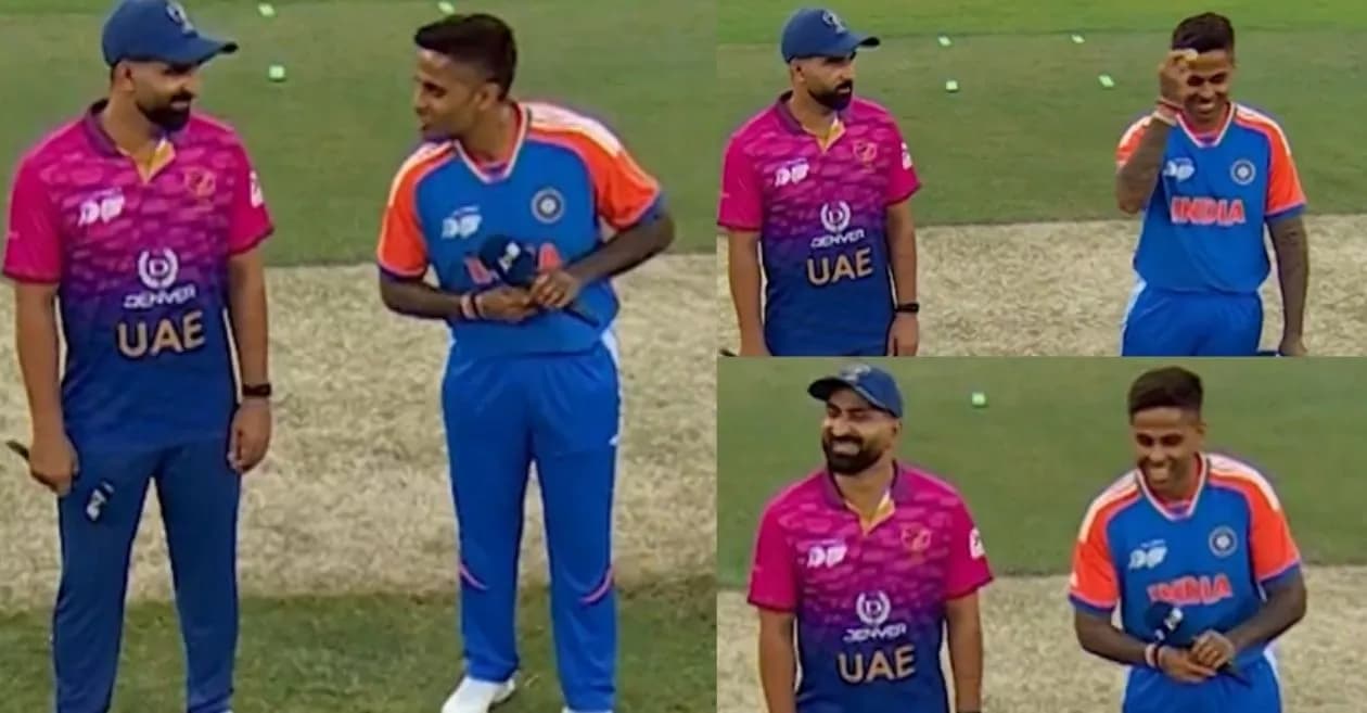 WATCH: Suryakumar Yadav engages in fun banter with UAE skipper Muhammad Waseem during the toss in Asia Cup 2025 match