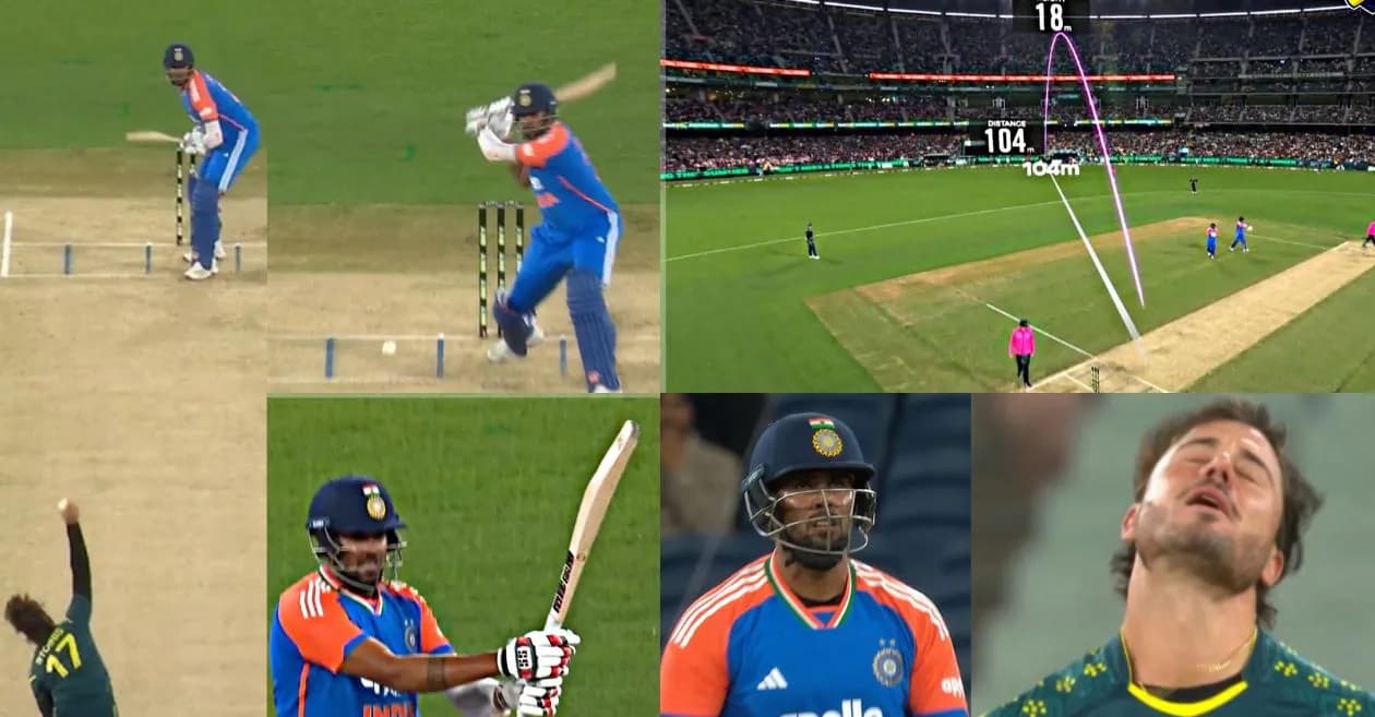AUS vs IND : Harshit Rana launches a monstrous 104-meter six off Marcus Stoinis in 2nd T20I
