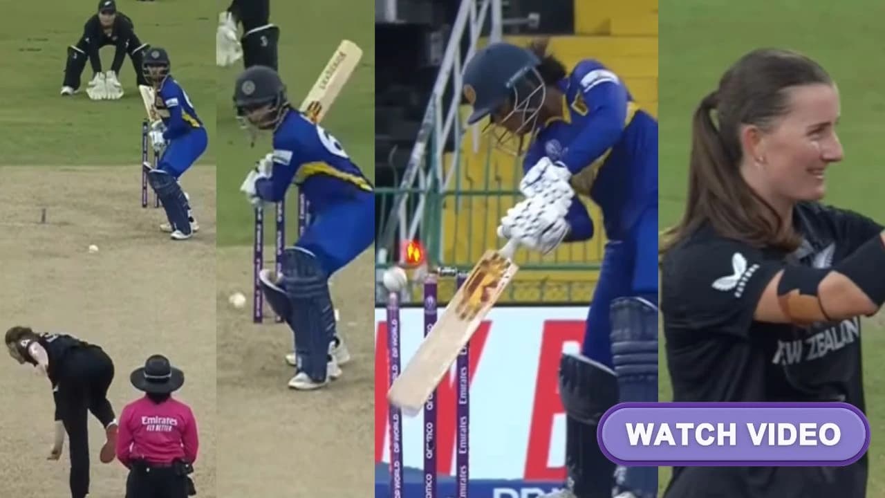 Women’s World Cup 2025 : Rosemary Mair cleans up Vishmi Gunaratne with a peach of a delivery in SL-W vs NZ-W clash