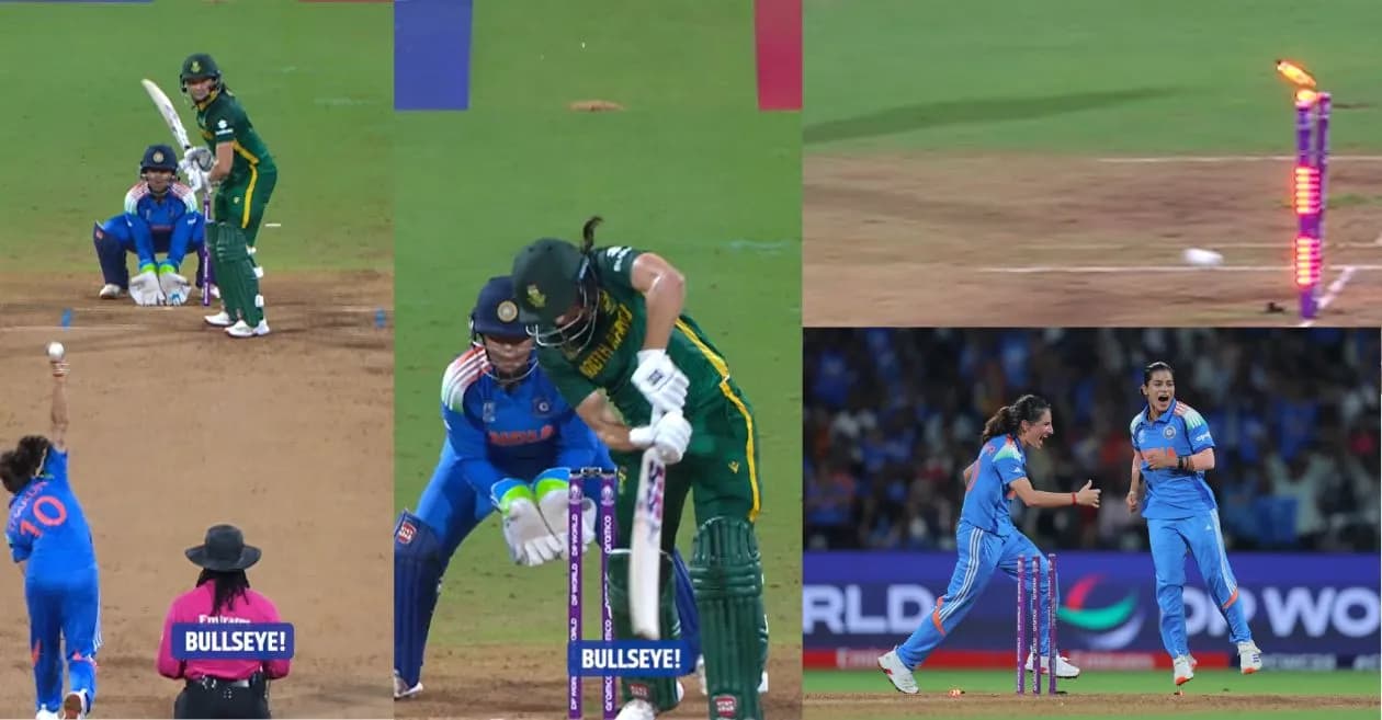 IND vs SA : Amanjot Kaur’s stunning direct hit removes Tazmin Brits in the 2025 Women’s World Cup final