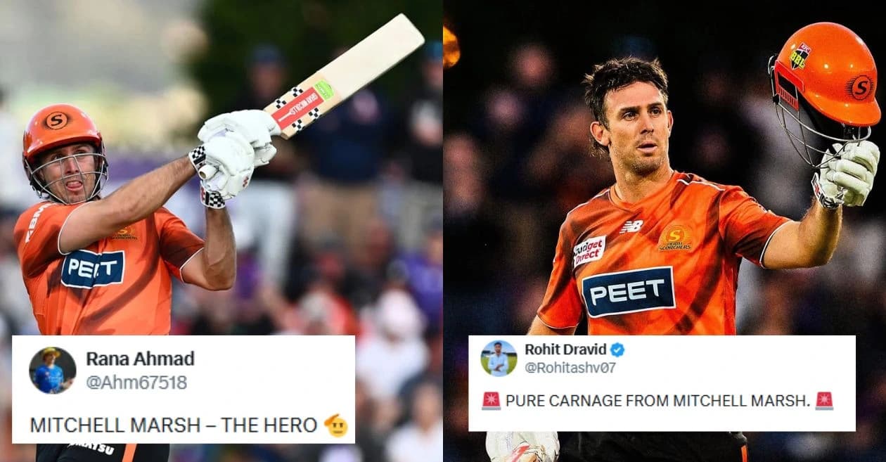 Fans erupt as Mitchell Marsh lights up BBL|15 with thunderous century against Hobart Hurricanes