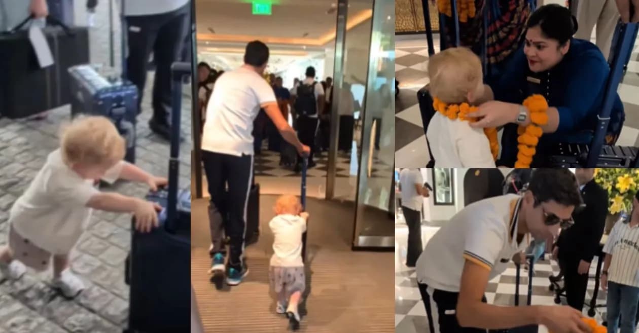 IPL 2026 : Adorable moment as Jos Buttler’s son helps Ashish Nehra with his luggage ahead of DC vs GT game