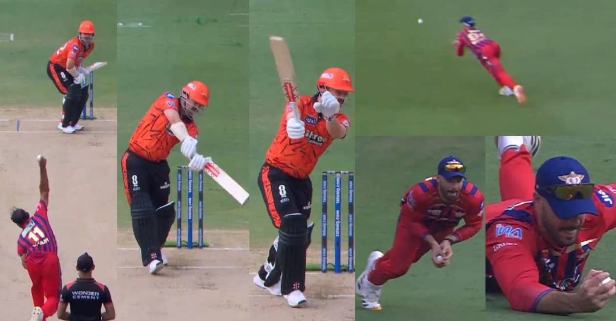 IPL 2026 : Flying Aiden Markram plucks a stunner to remove Travis Head in SRH vs LSG showdown