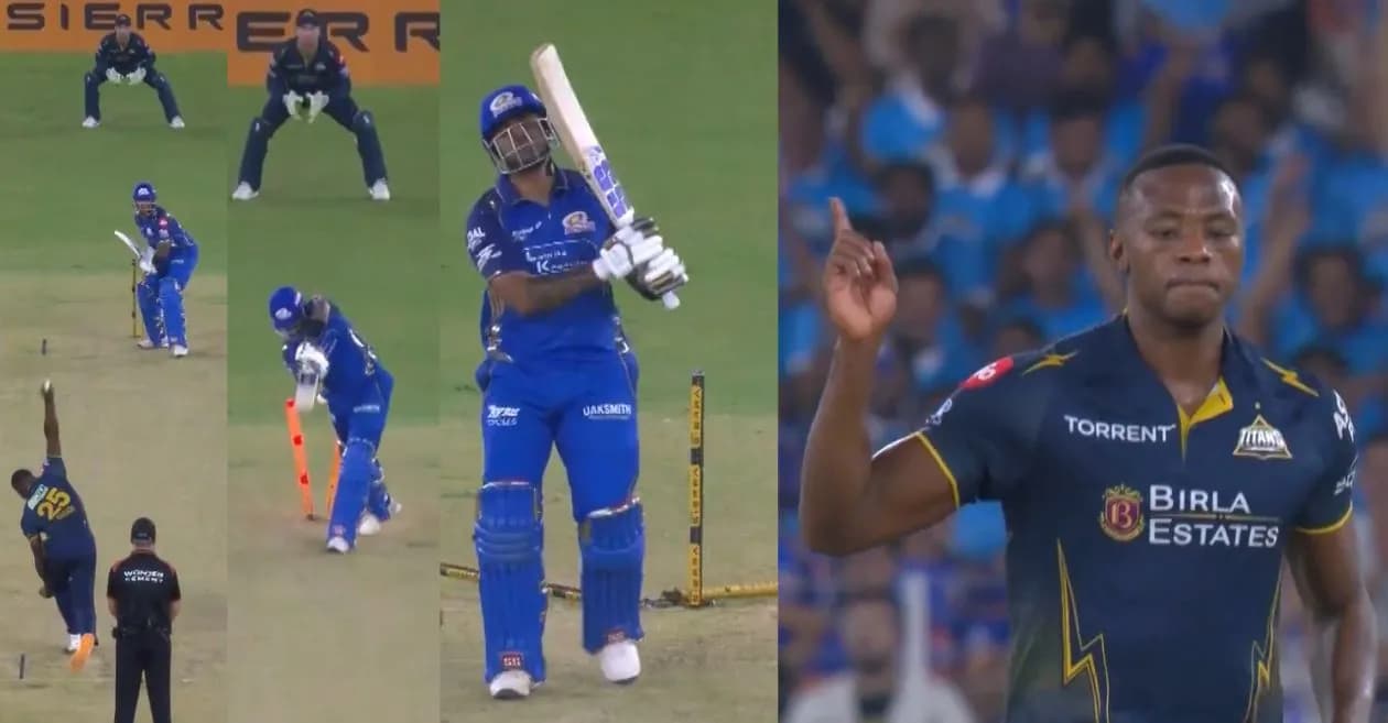 IPL 2026 : Kagiso Rabada castles Suryakumar Yadav with a fiery inswinger in GT vs MI encounter