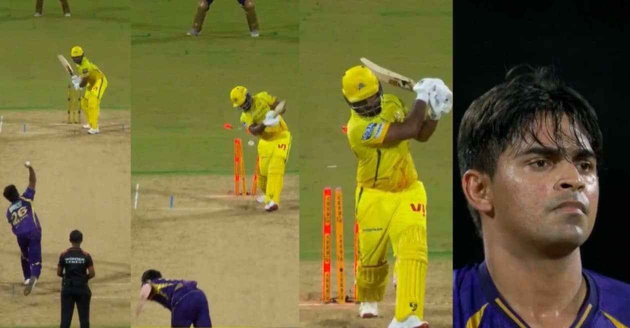 IPL 2026 : Kartik Tyagi bowls an absolute ripper to get rid off Sanju Samson during CSK vs KKR clash
