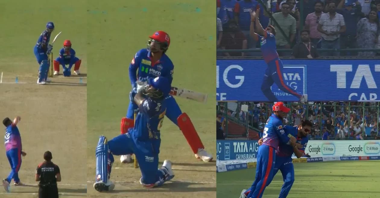 IPL 2026 : Mukesh Kumar’s spectacular grab sends Sherfane Rutherford packing in DC vs MI clash