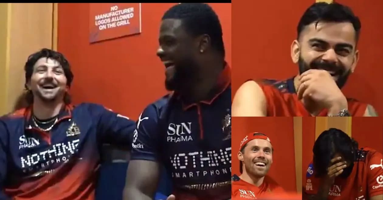 IPL 2026 : Romario Shepherd’s funny breakdown of Tim David’s assault vs CSK leaves Virat Kohli and RCB dressing room in splits