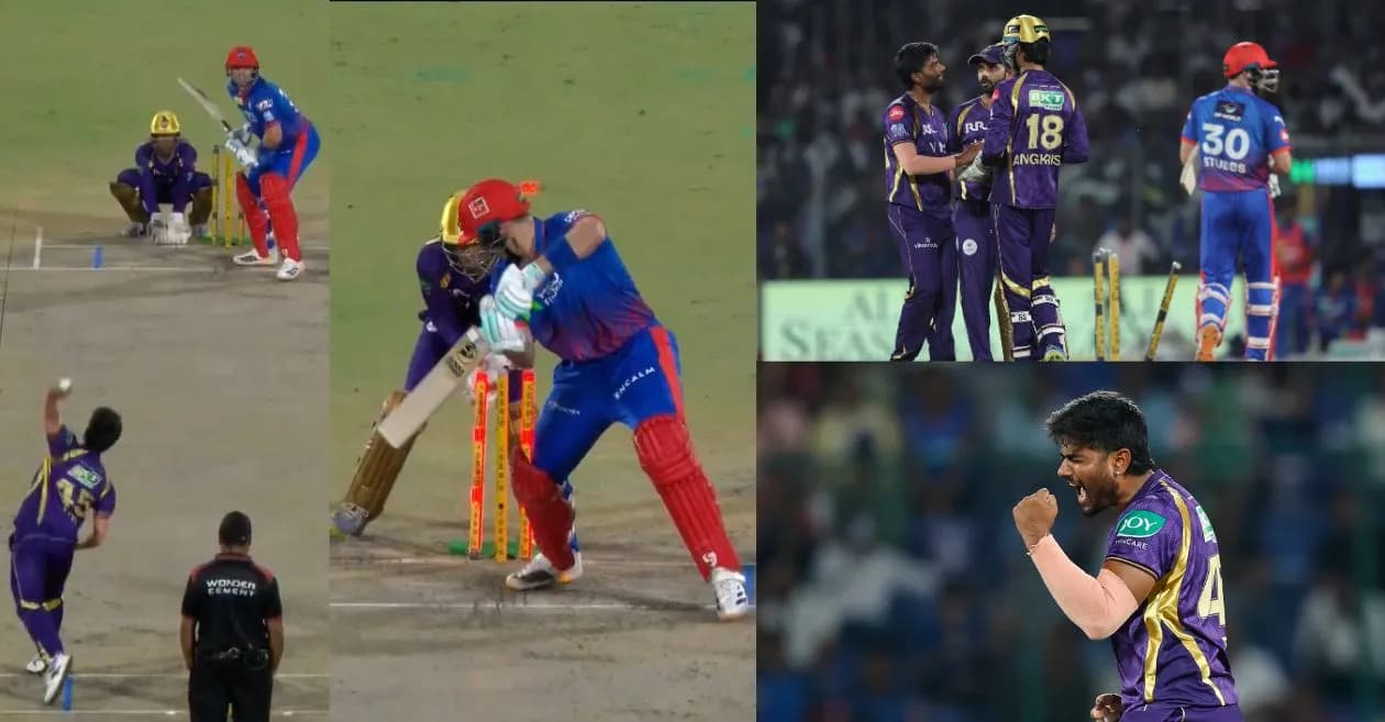 IPL 2026 : Anukul Roy castles Tristan Stubbs with an absolute ripper during DC vs KKR encounter