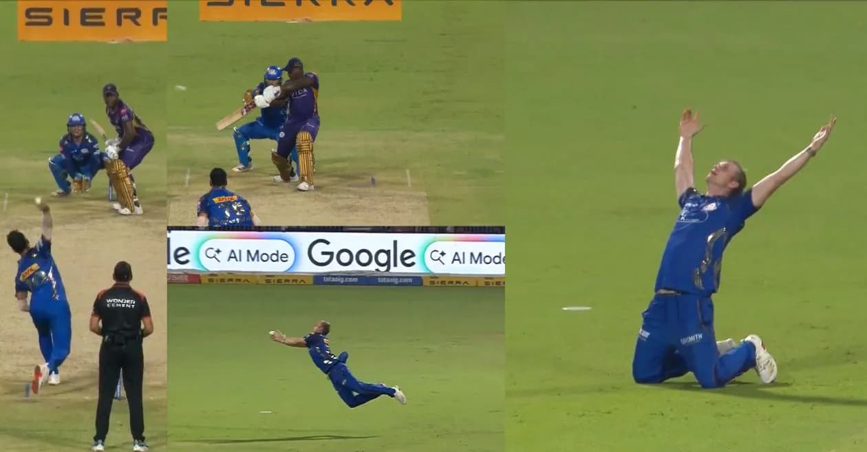 IPL 2026 : Corbin Bosch grabs a stunner to remove Rovman Powell during KKR vs MI encounter