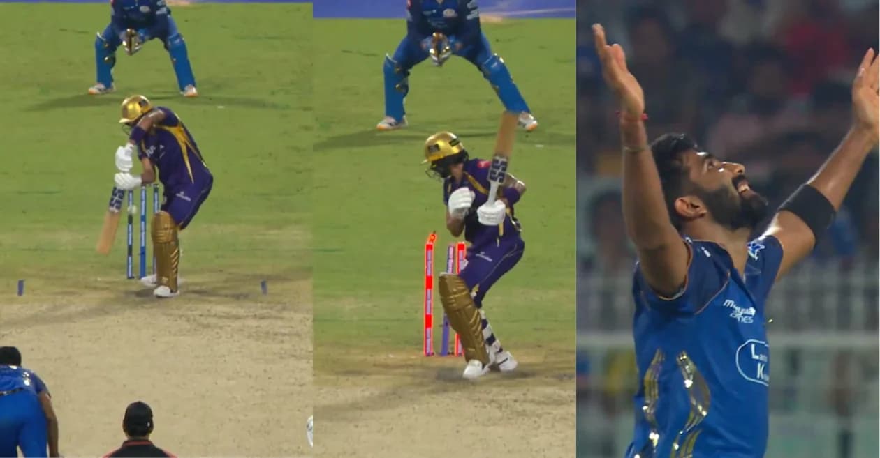 IPL 2026 : Jasprit Bumrah castles Manish Pandey with an absolute peach during KKR vs MI clash