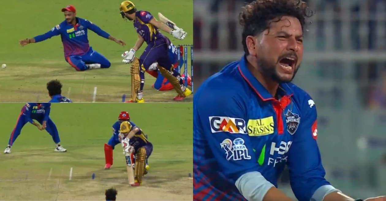 IPL 2026 : Kuldeep Yadav gets furious after dropped catch denies him hat-trick in KKR vs DC match