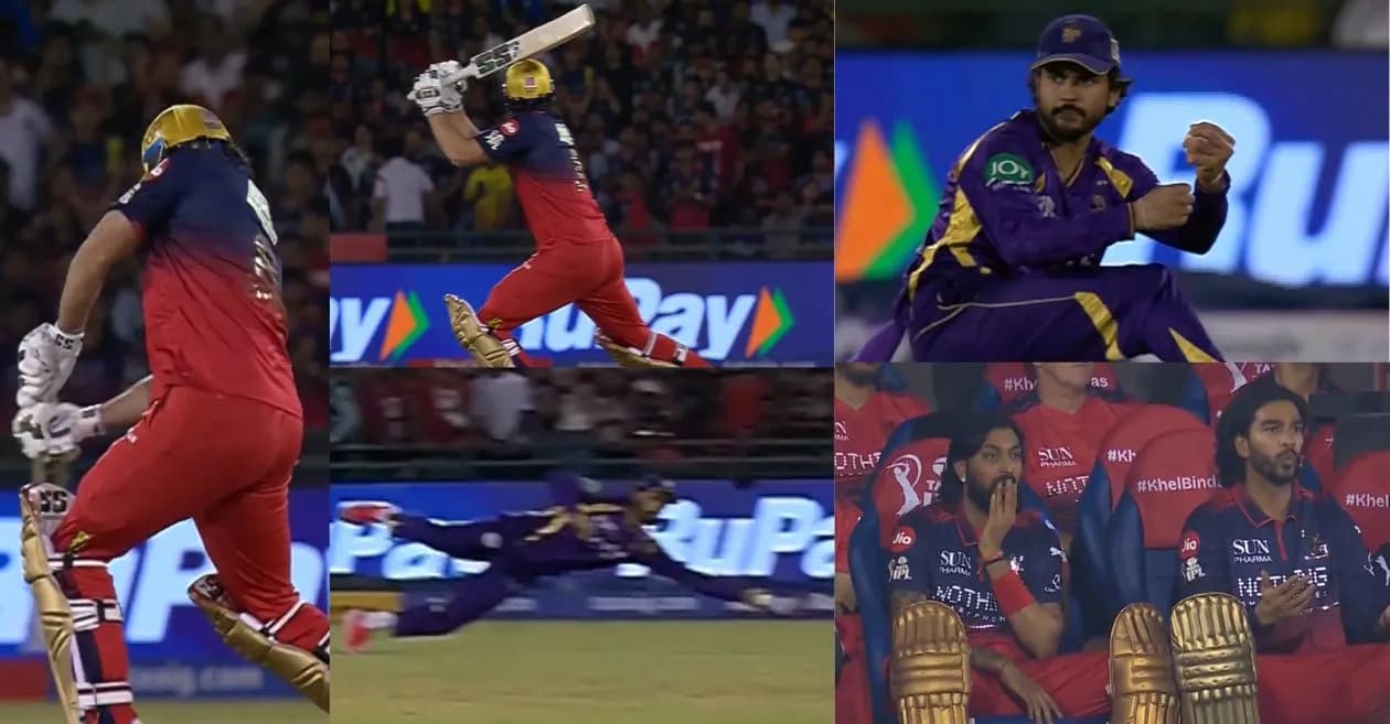 IPL 2026 : Manish Pandey grabs a gravity defying catch to dismiss Tim David during RCB vs KKR encounter