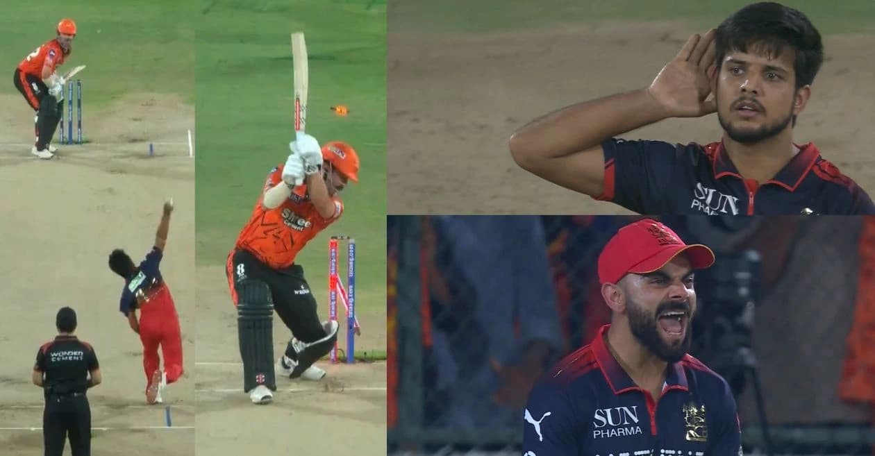 IPL 2026 : Rasikh Salam uproots Travis Head with a sensational yorker during SRH vs RCB showdown