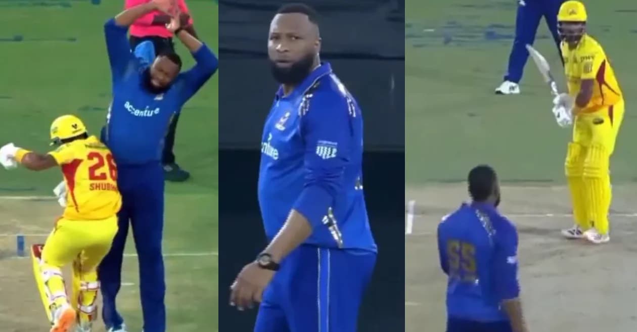 MLC 2026 : Kieron Pollard engages in heated exchange with Shubham Ranjane during MINY vs TSK clash