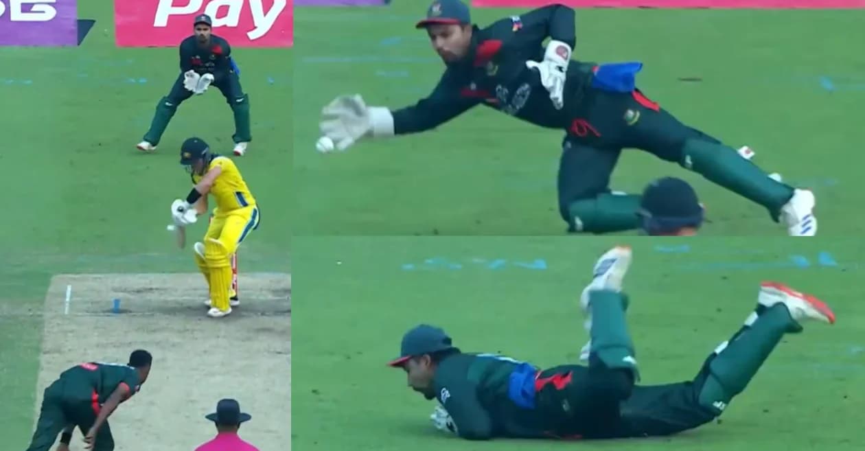 BAN vs AUS : Nurul Hasan takes a stunning diving catch to dismiss Marnus Labuschagne in 3rd ODI