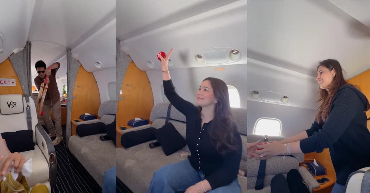 WATCH: Sachin Tendulkar plays cricket in flight with daughter Sara and daughter-in-law Saaniya