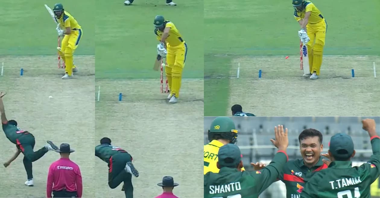BAN vs AUS : Taskin Ahmed castles Matthew Short on the very first ball of Australia’s chase in 1st ODI