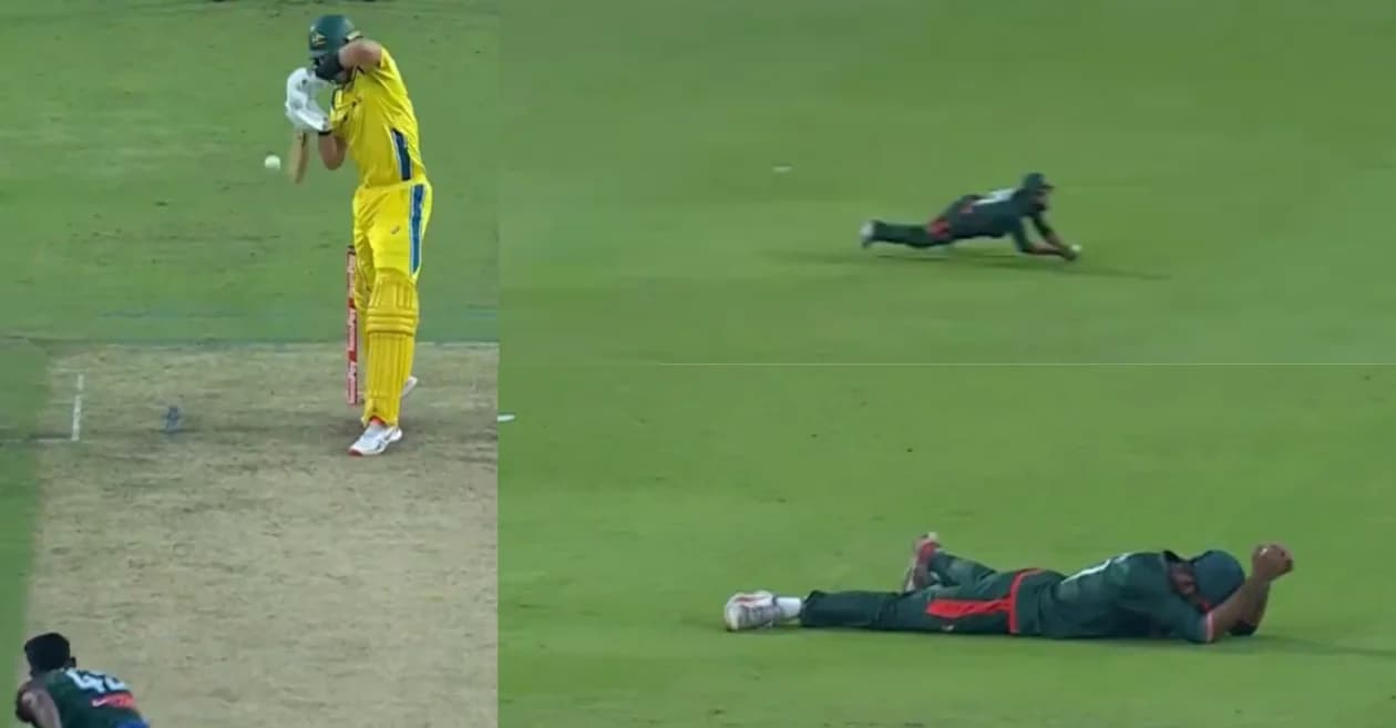BAN vs AUS : Tawhid Hridoy pulls off a stunning diving catch to dismiss Liam Scott in 1st ODI