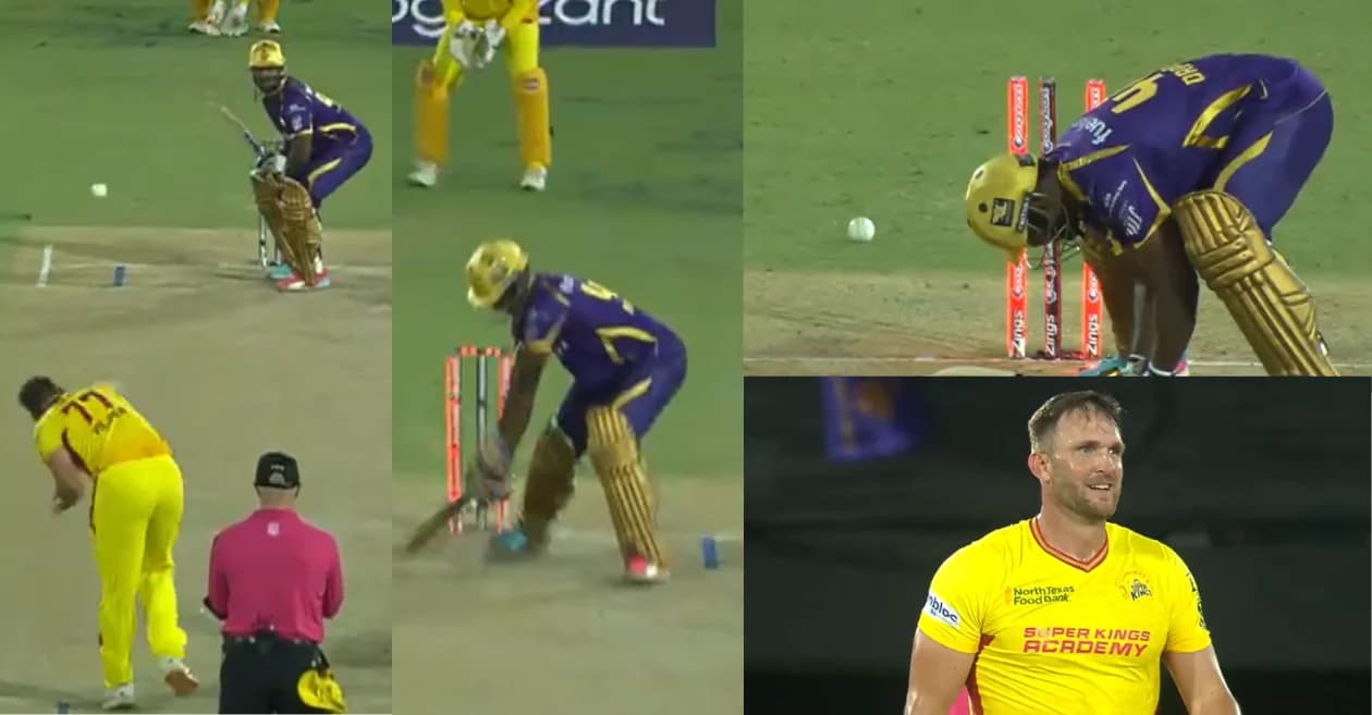 MLC 2026 : Hardus Viljoen castles Andre Russell with a perfect yorker during LAKR vs TSK clash