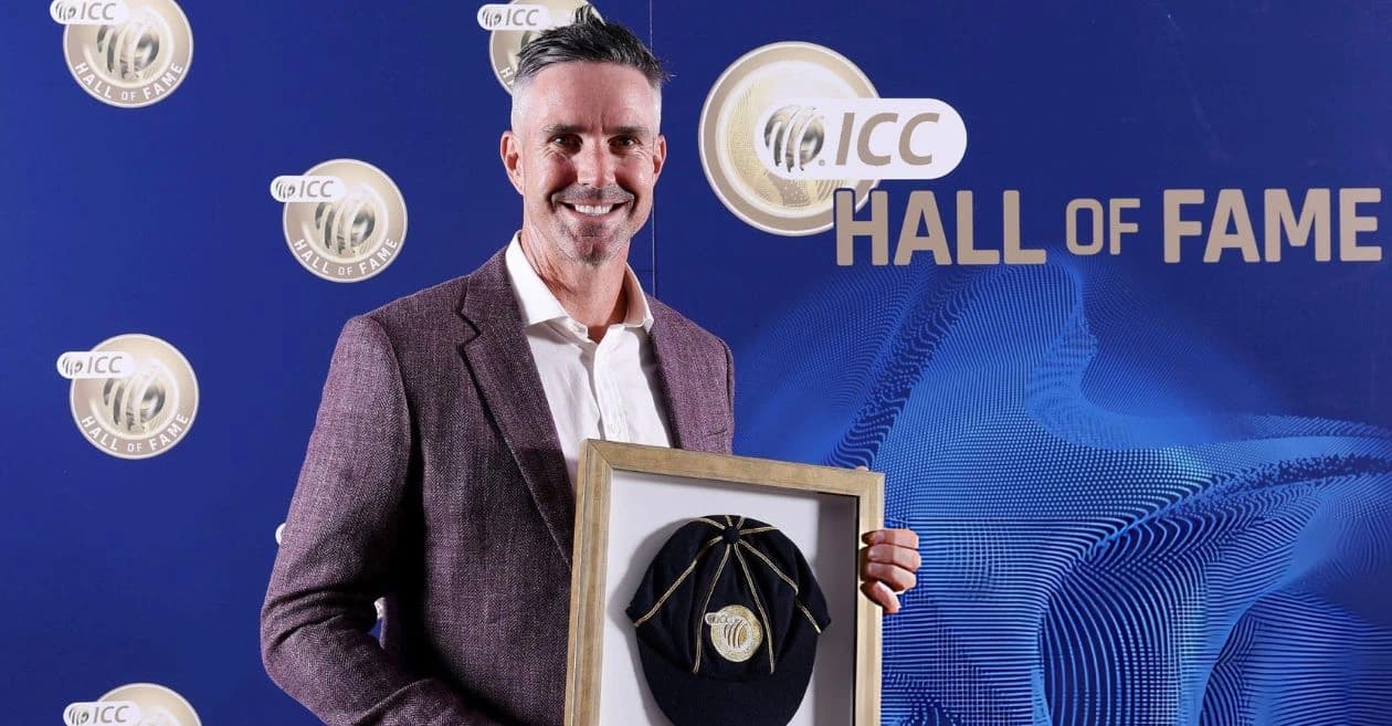 Kevin Pietersen reacts after ICC inducts him into Hall of Fame
