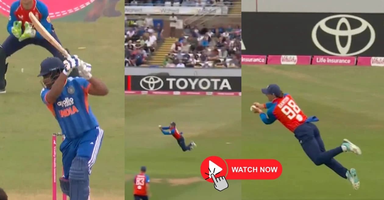 WATCH: Tom Banton plucks a stunning catch to dismiss Sanju Samson in ENG vs IND 1st T20I