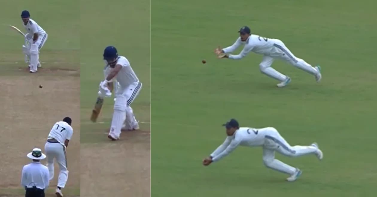 WATCH: Ayush Doseja takes stunning diving catch to dismiss Harvik Desai in Duleep Trophy 2026