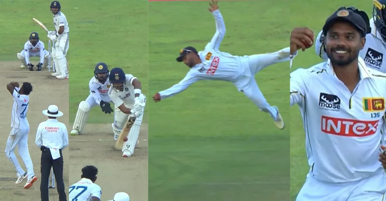 SL vs IND : Dhananjaya de Silva pulls off stunning one-handed catch to dismiss Dhruv Jurel on Day 2