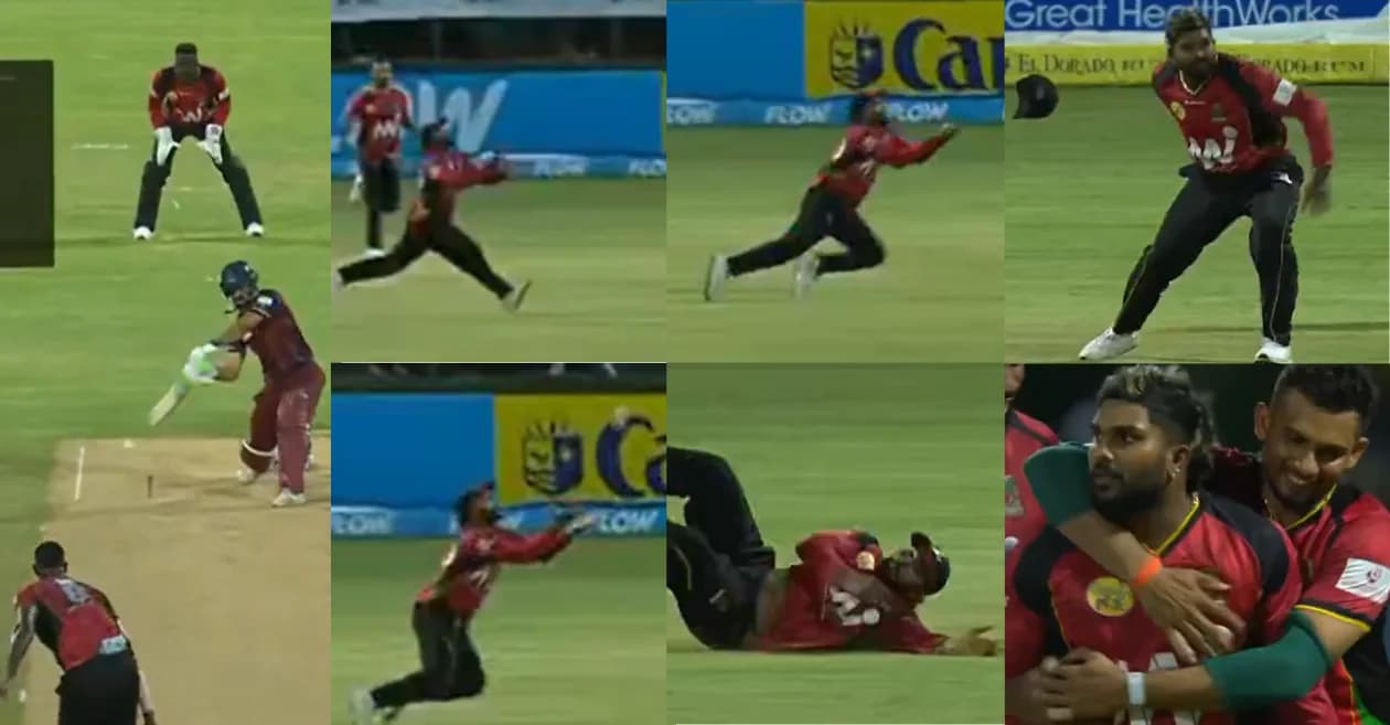 WATCH: Wanindu Hasaranga takes stunning catch to dismiss Shadab Khan as Antigua and Barbuda Falcons beat St Kitts and Nevis Patriots in CPL 2026